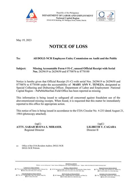 dole papamamarisan|NOTICE OF LOSS: When .